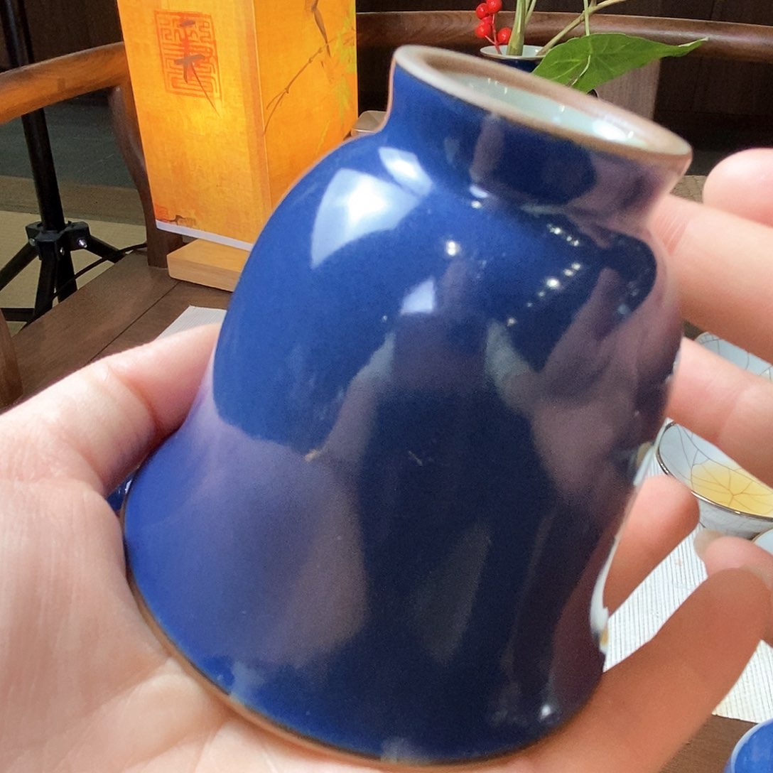 开播宠粉浮力天予窑佛青釉花口杯