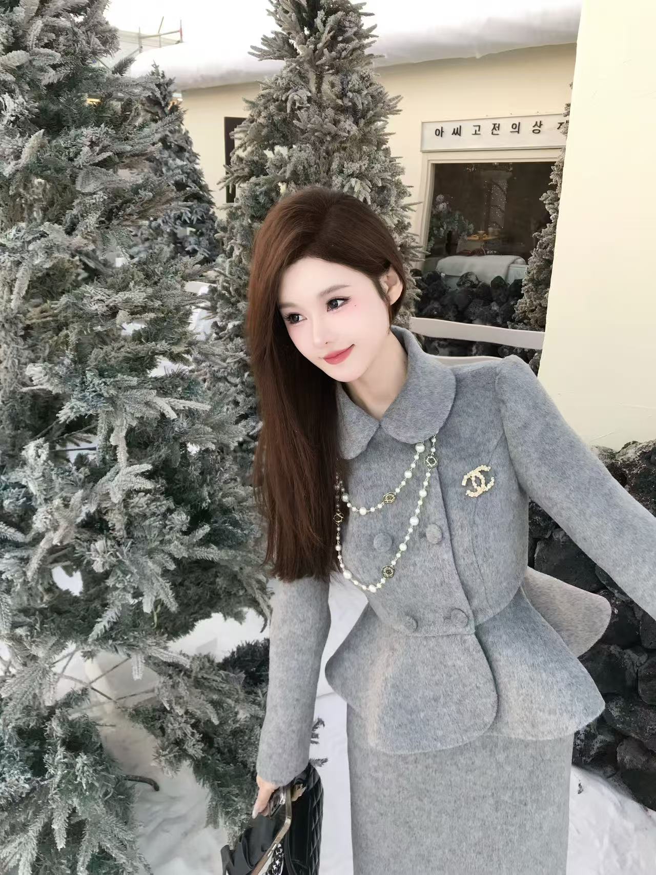 乖乖sweety 【南韩贵女】气质时尚法式秋冬毛呢显瘦法式轻奢套装