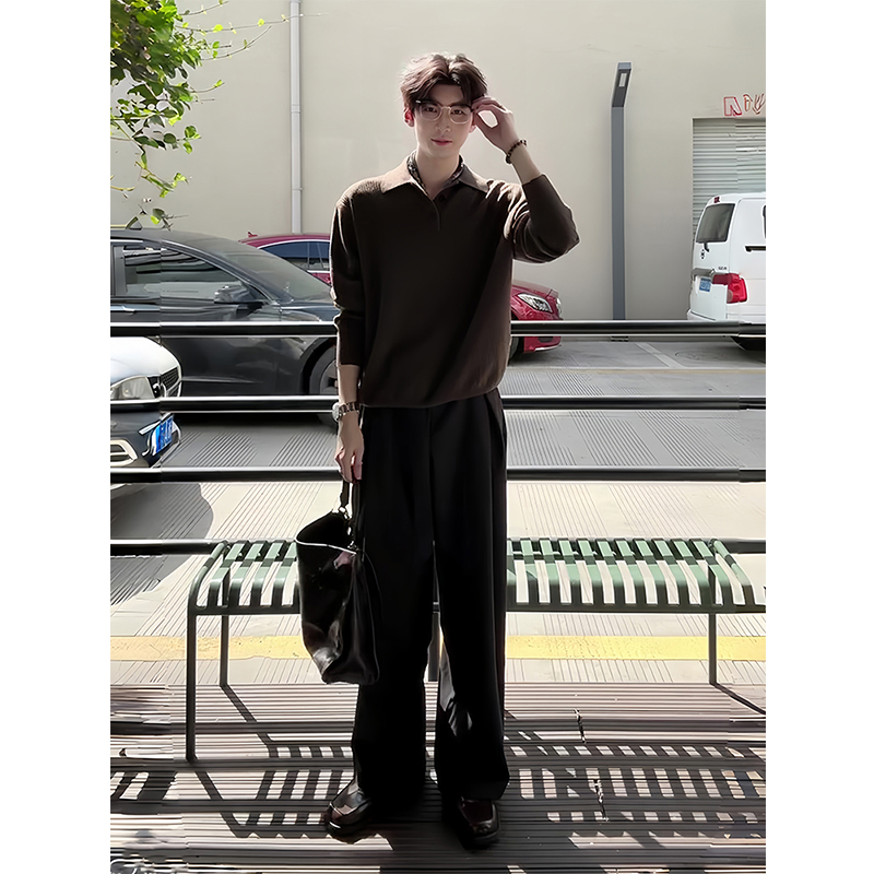 老钱风穿搭polo领针织衫男秋季cleanfit毛衣慵懒高级感轻熟风外套