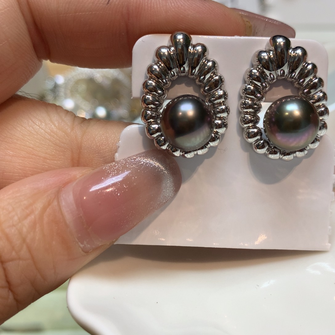 海水珍珠耳饰银S925镶嵌