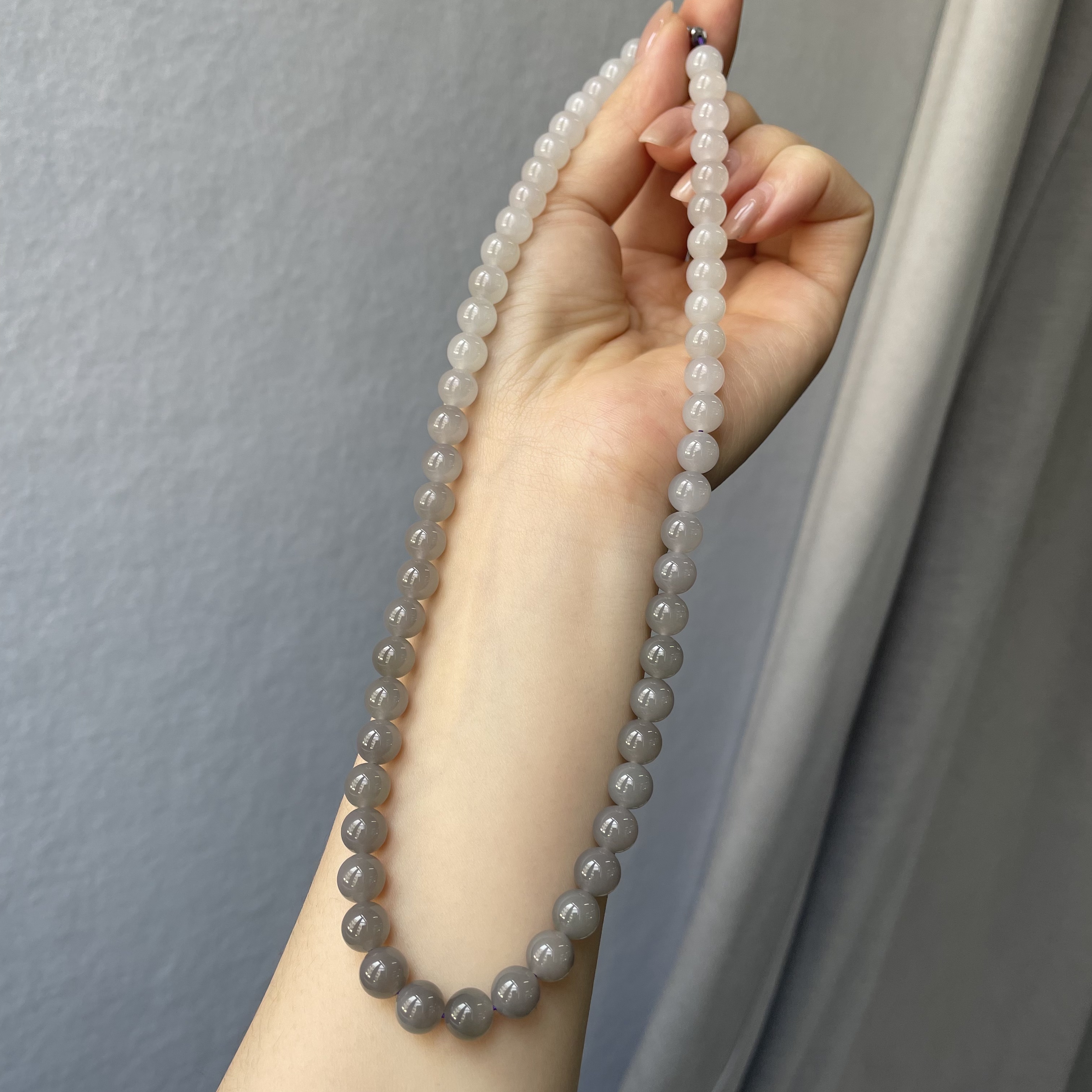 和田玉烟紫渐变项项链约8mm