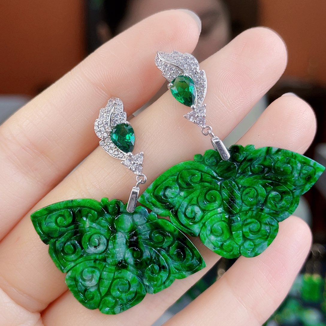 翡翠银S925镶嵌耳饰