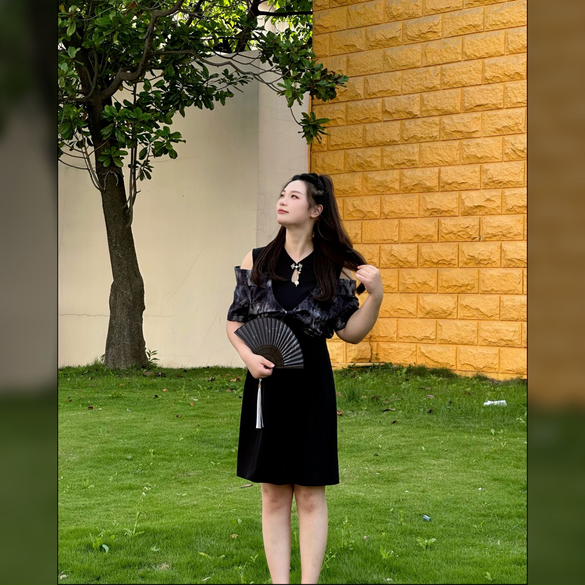 楠序【洛神鸢】 魏魏微胖女装新中式国风拼接露肩显瘦连衣裙NX13320