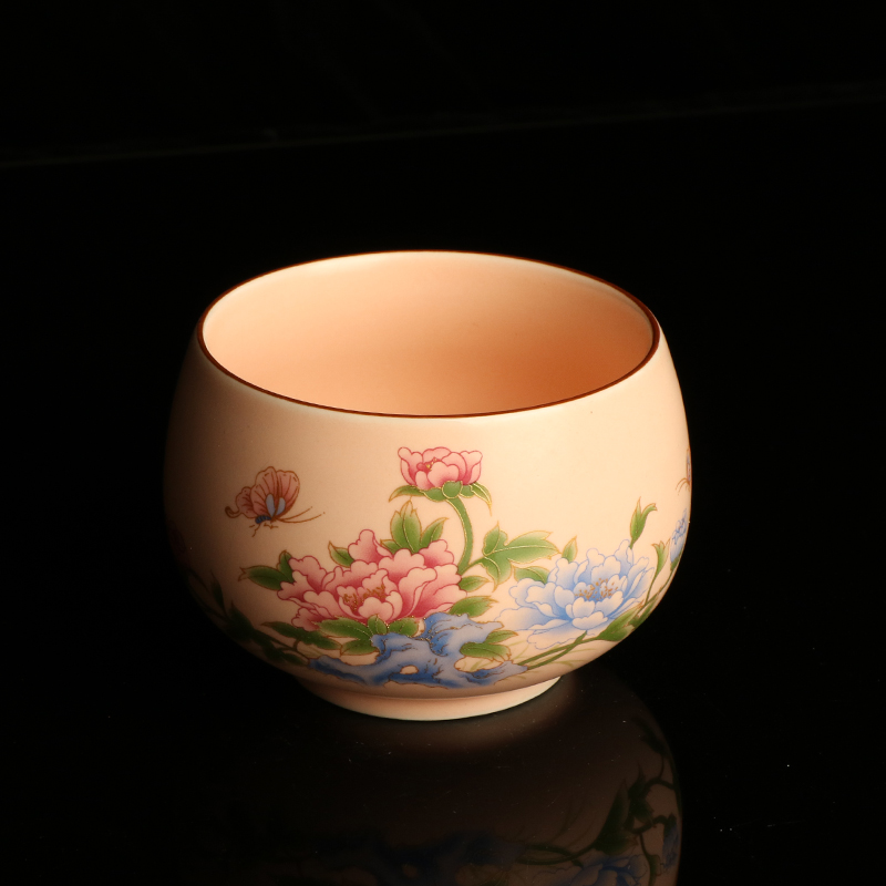 牡丹花粉禅定茶杯S834
