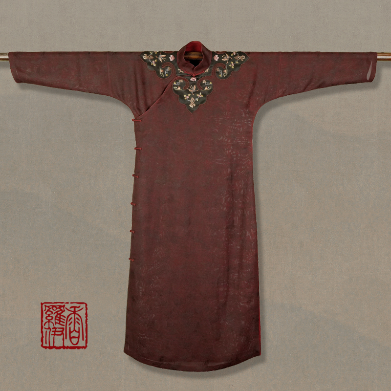 香罗伊【檀红襟花】传统中式汉服绣花旗袍