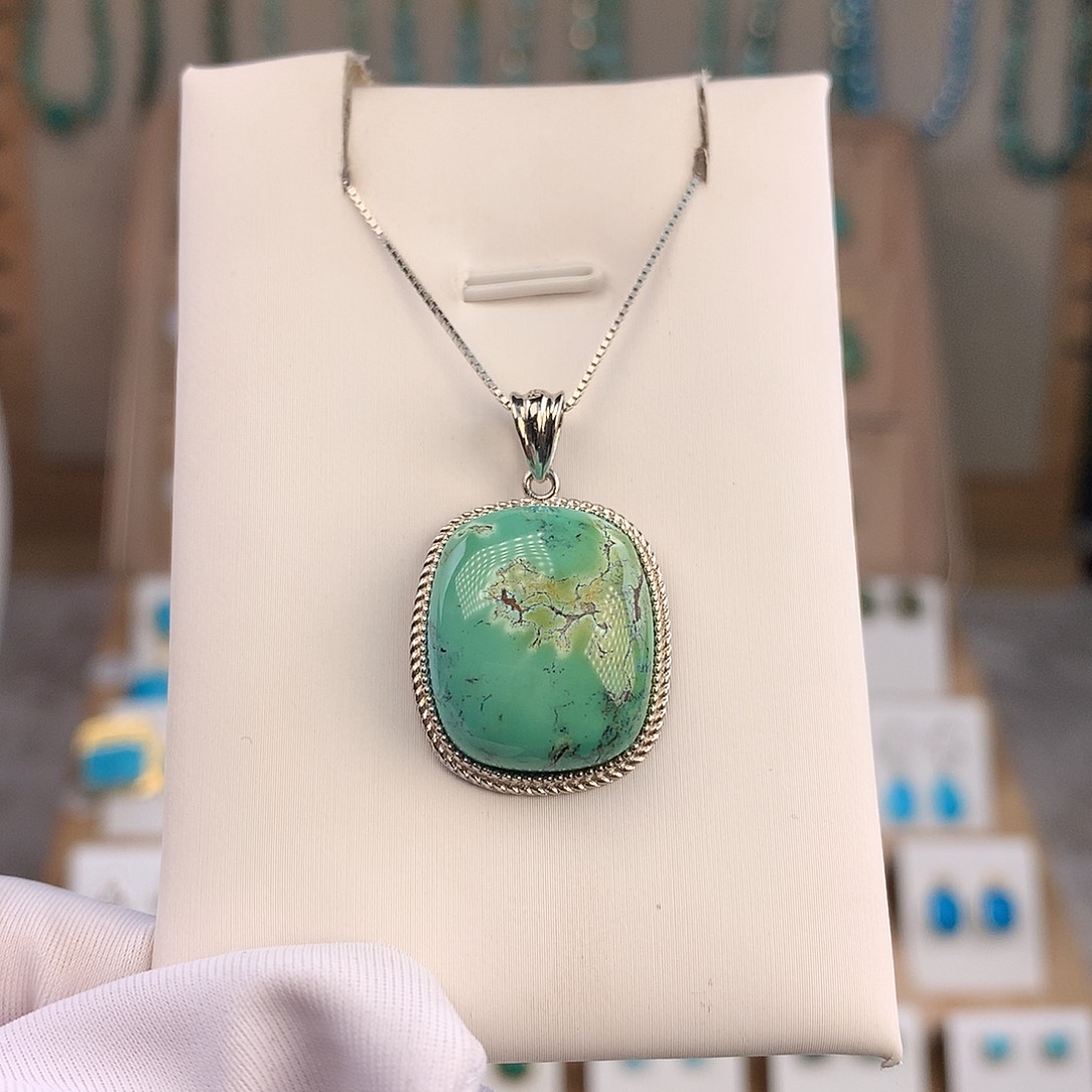 绿松石银S925镶嵌吊坠(不含链)