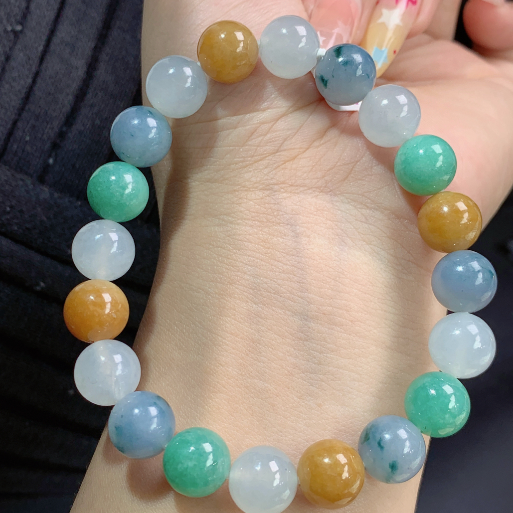 天然缅甸A货翡翠玉石珠宝冰胶多宝马卡龙糖果圆珠手串j珠径卡10mm