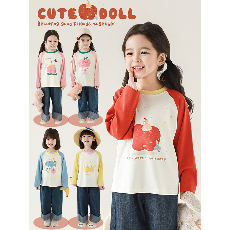 清 幼悠【QQ云朵】春贰波春秋洋气休闲女童宽松T恤 C3143