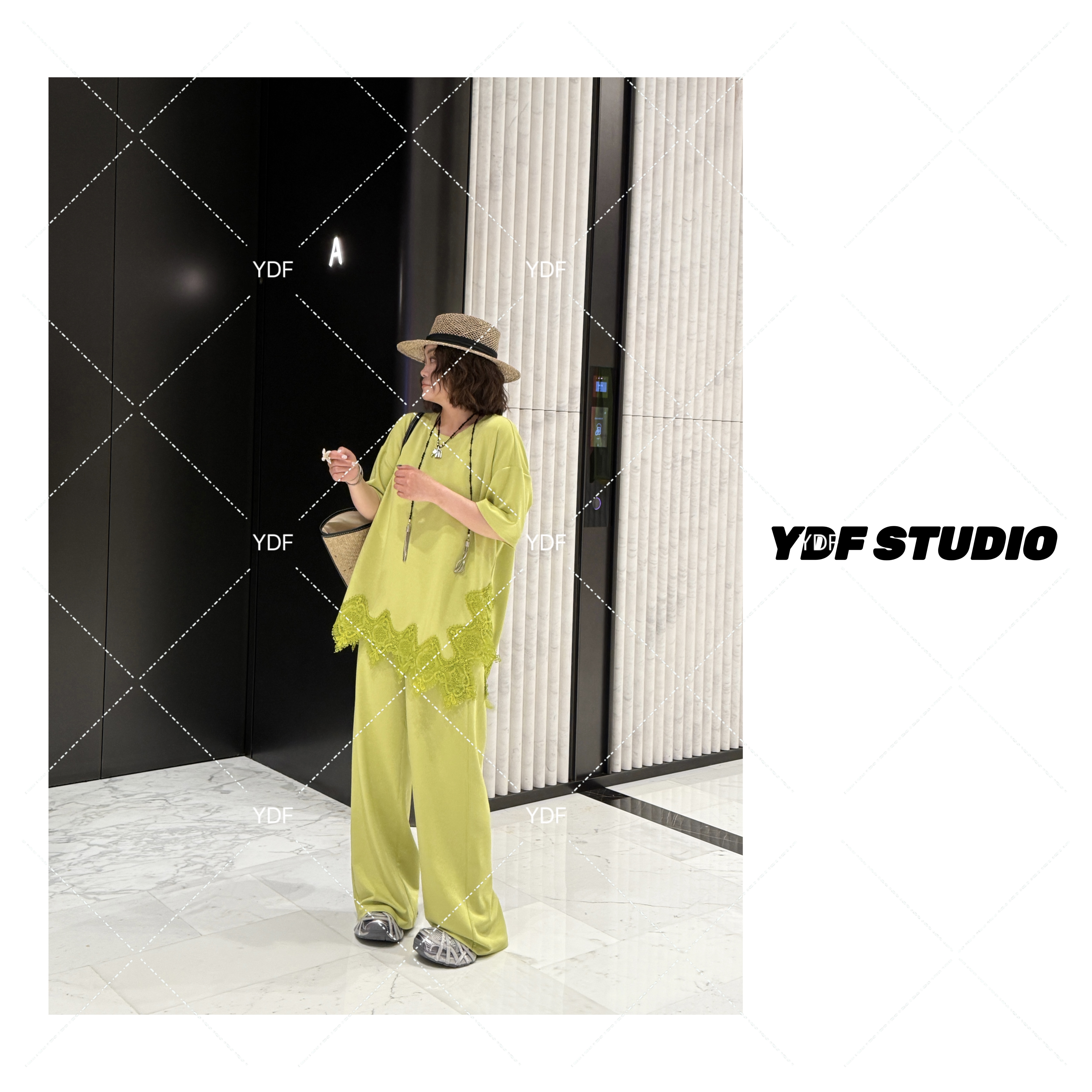 YDFSTUDIO小众【星月神话】春夏欧货高品蕾丝拼接设计上衣+裤子套装