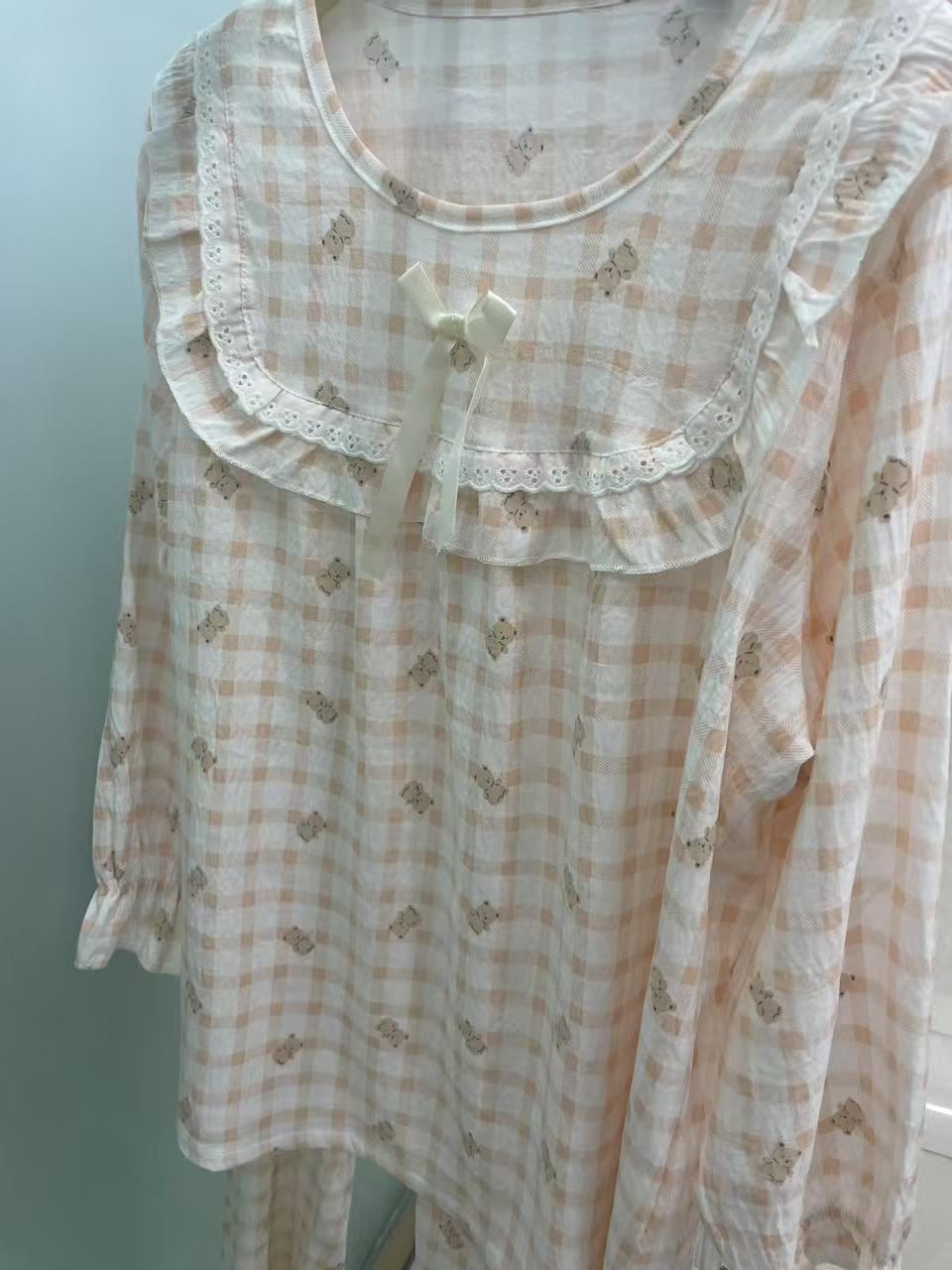 甜美可爱长袖睡衣女春秋季薄款花边家居服可外穿