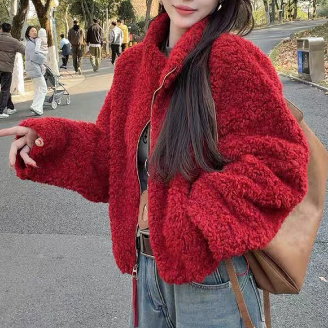 新款韩版立领羔毛加厚保暖短外套98280