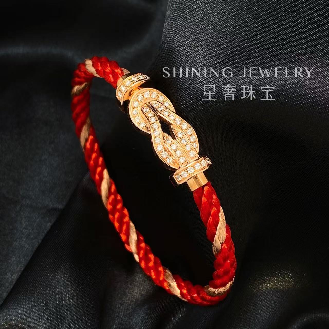 【星奢珠宝】18k金大号八字马蹄手绳天然真钻气质时尚百搭黑色复古