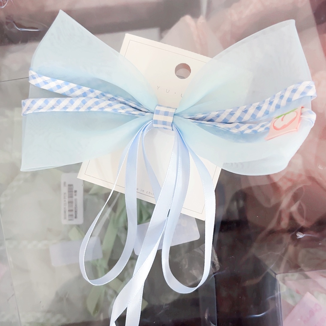 布艺铁合金蓝色格子蝴蝶结编码126