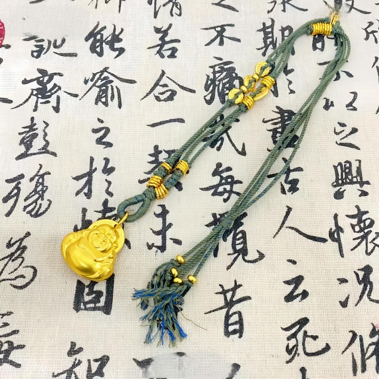 铜合金吊坠 弥勒佛吊坠项链金店同款替铜镀金吊坠珠锁骨链