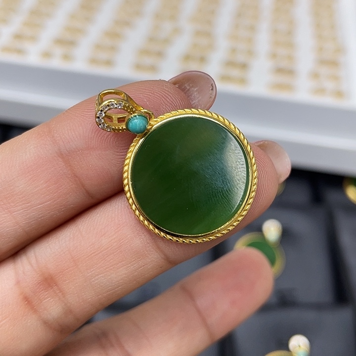 和田玉（碧玉）银S925镶嵌颈饰