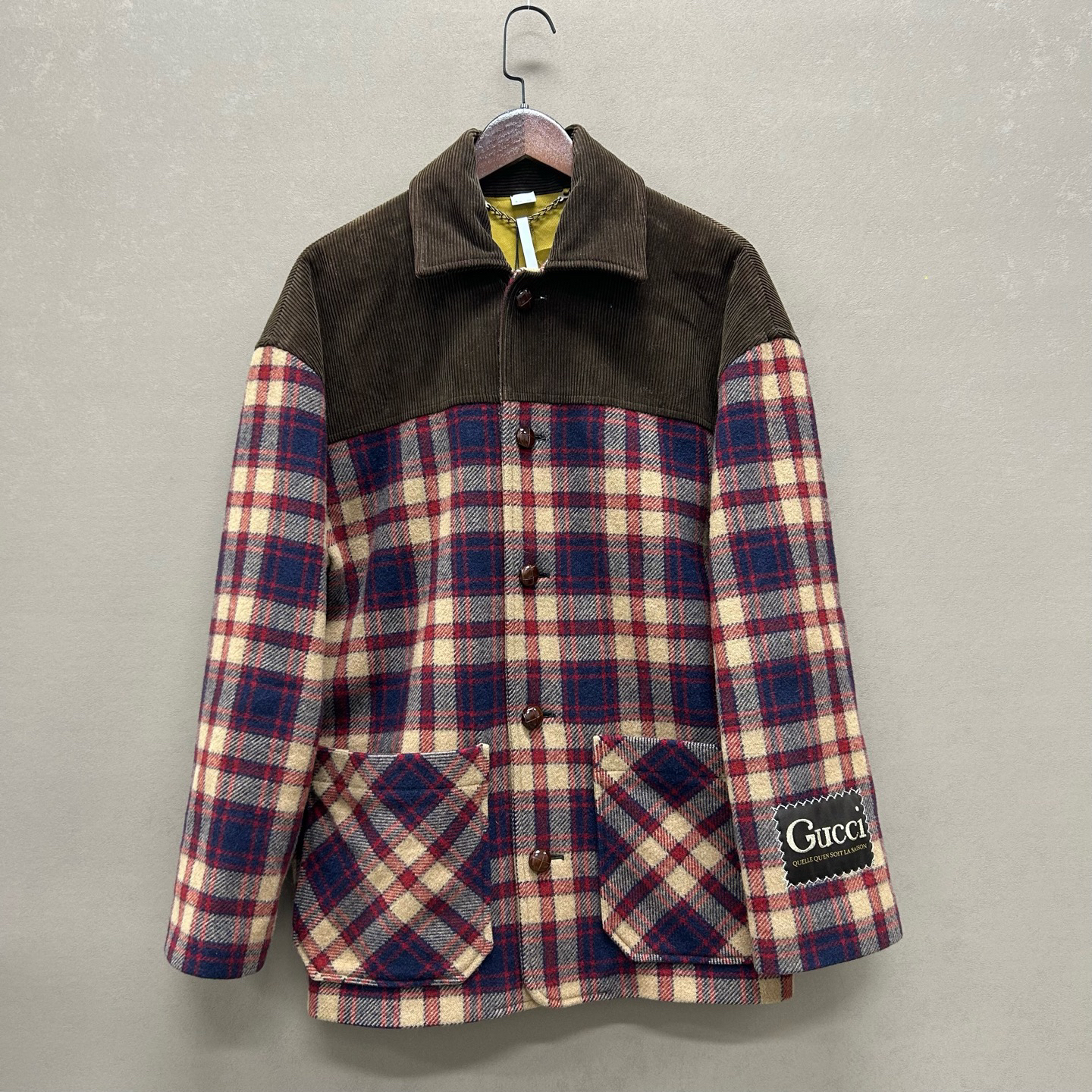 99新 GUCCI/古驰 格纹羊毛灯芯绒夹克外套 ys000691