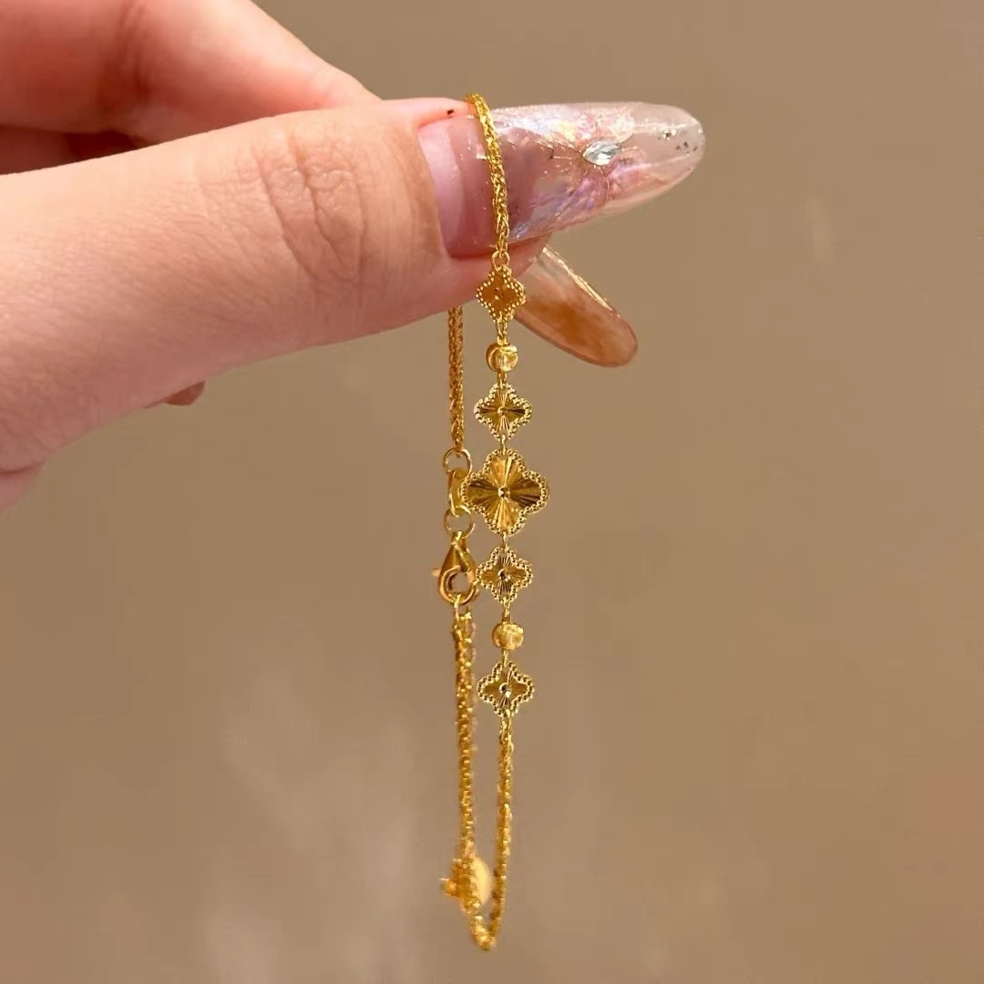 合金手链 A598  金色射四叶草手链女