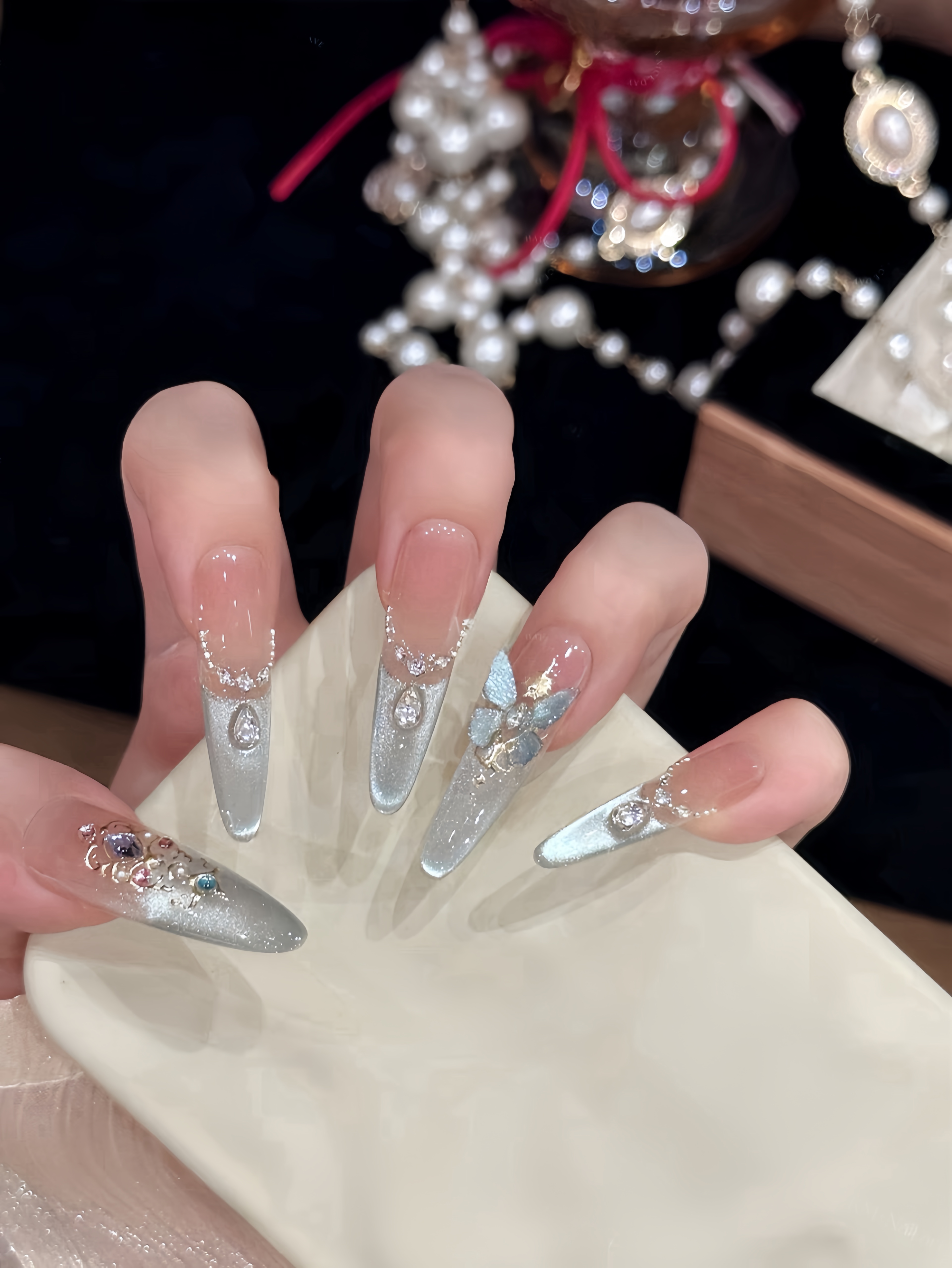 【蝶舞星空】轻奢显白纯手工穿戴甲光疗冰透渐变纯欲四季流行10片装