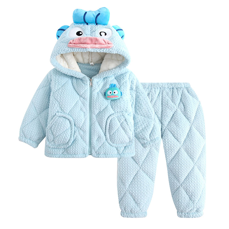 冬季儿童牛奶绒加绒加厚款小丑鱼睡衣家居服男孩女孩连帽亲子睡衣