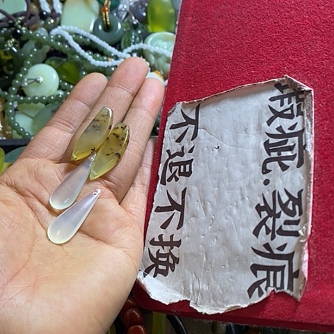 岫玉耳环银S925镶嵌两对