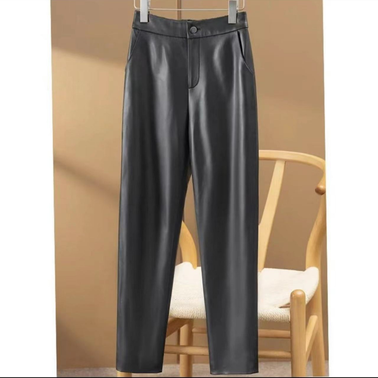 【海宁皮裤】2025高腰裤修身显瘦九分长裤春秋时尚休闲百搭