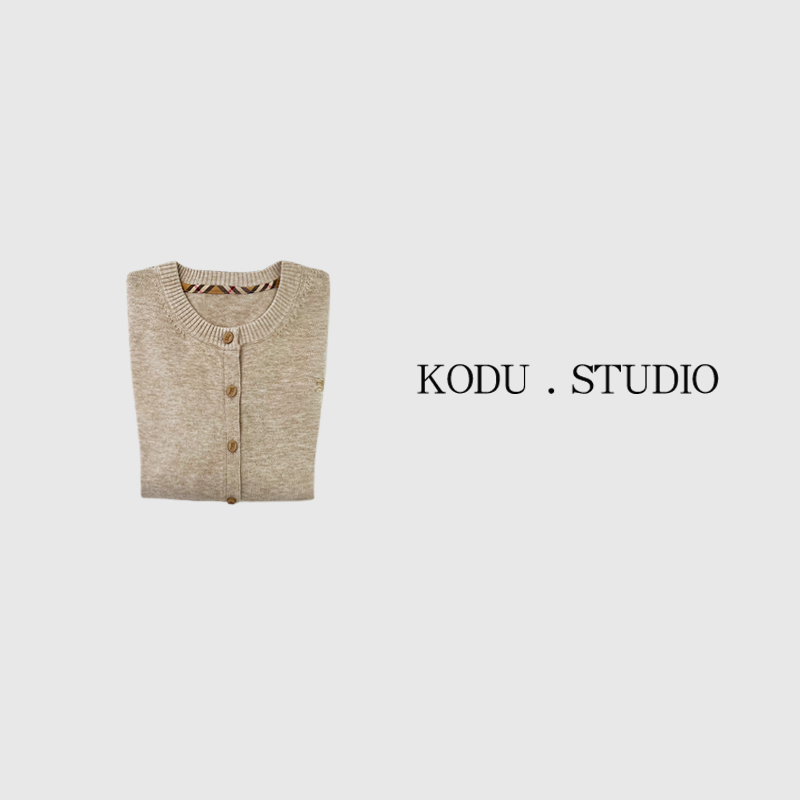 I【刻度KODU】FD-5826秋季设计感洋气格子拼接刺绣圆领针织开衫