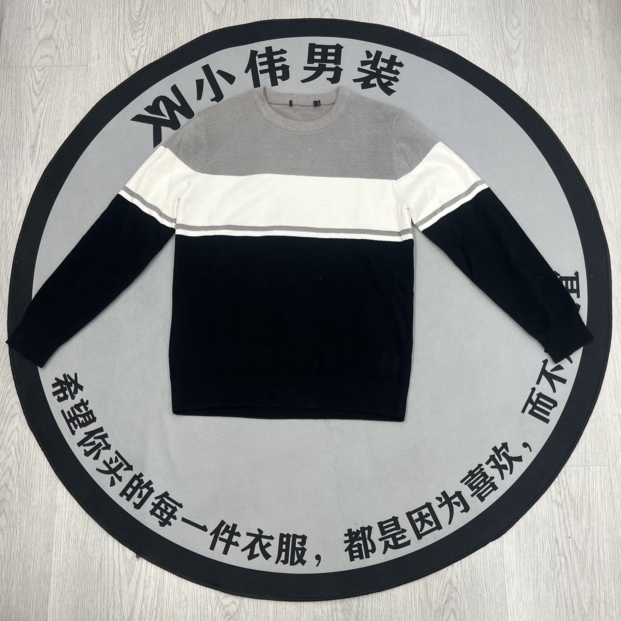 014H家剪标绒毛衣冬季开衫款保暖圆领男士拼接经典休闲