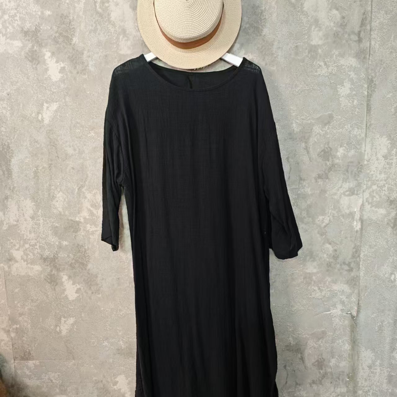 【沐木流浪记】黑色圆领长袖连衣裙Z