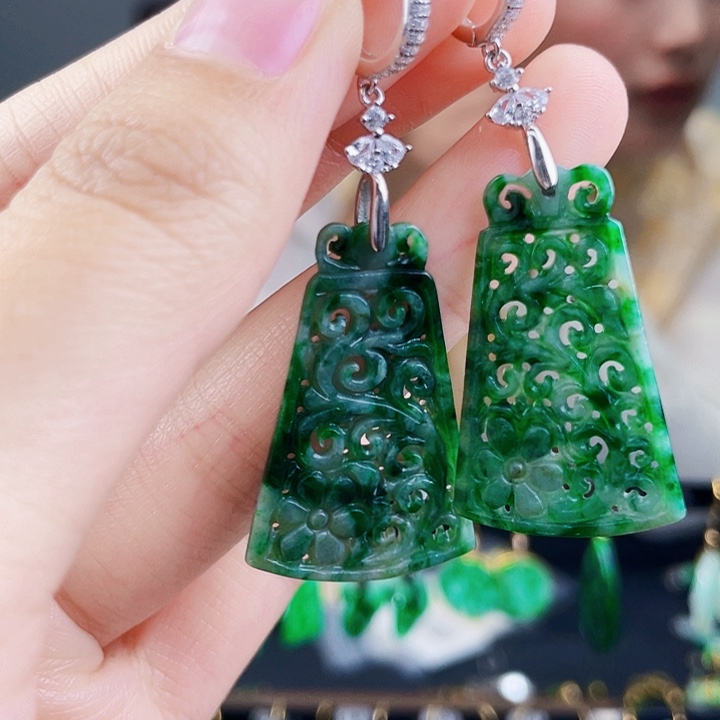 翡翠耳饰银S925镶嵌饰品