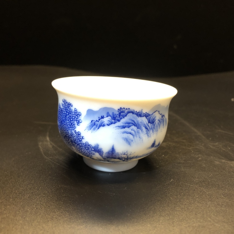 12.30a/N100198/01170/龙美轩/青花山水炉式杯/口径6.9高4.5/70cc