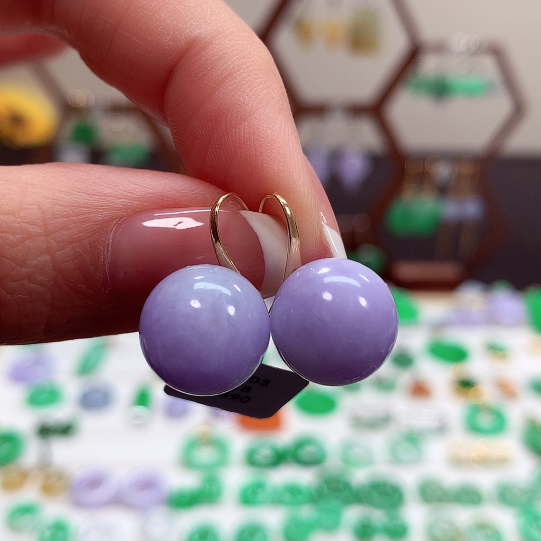 翡翠耳饰18K金镶嵌天然翡翠