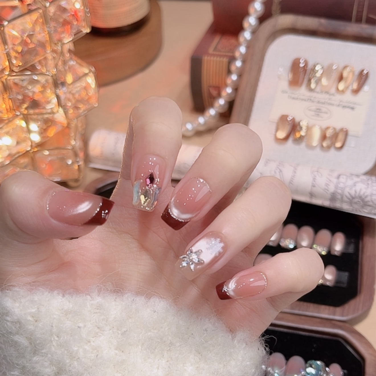 圣诞派对-纯手工高货穿戴美甲10片带工具包