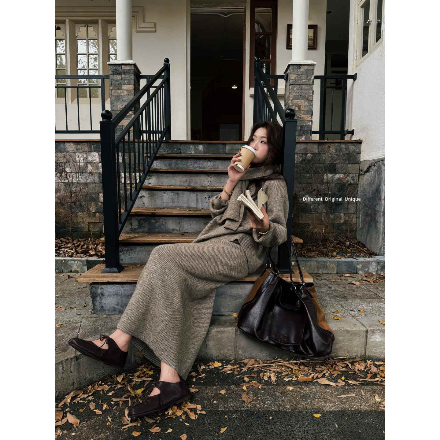 DOU×【臻绒雪景】秋冬新款慵懒宽松超柔软V领围巾针织三件套