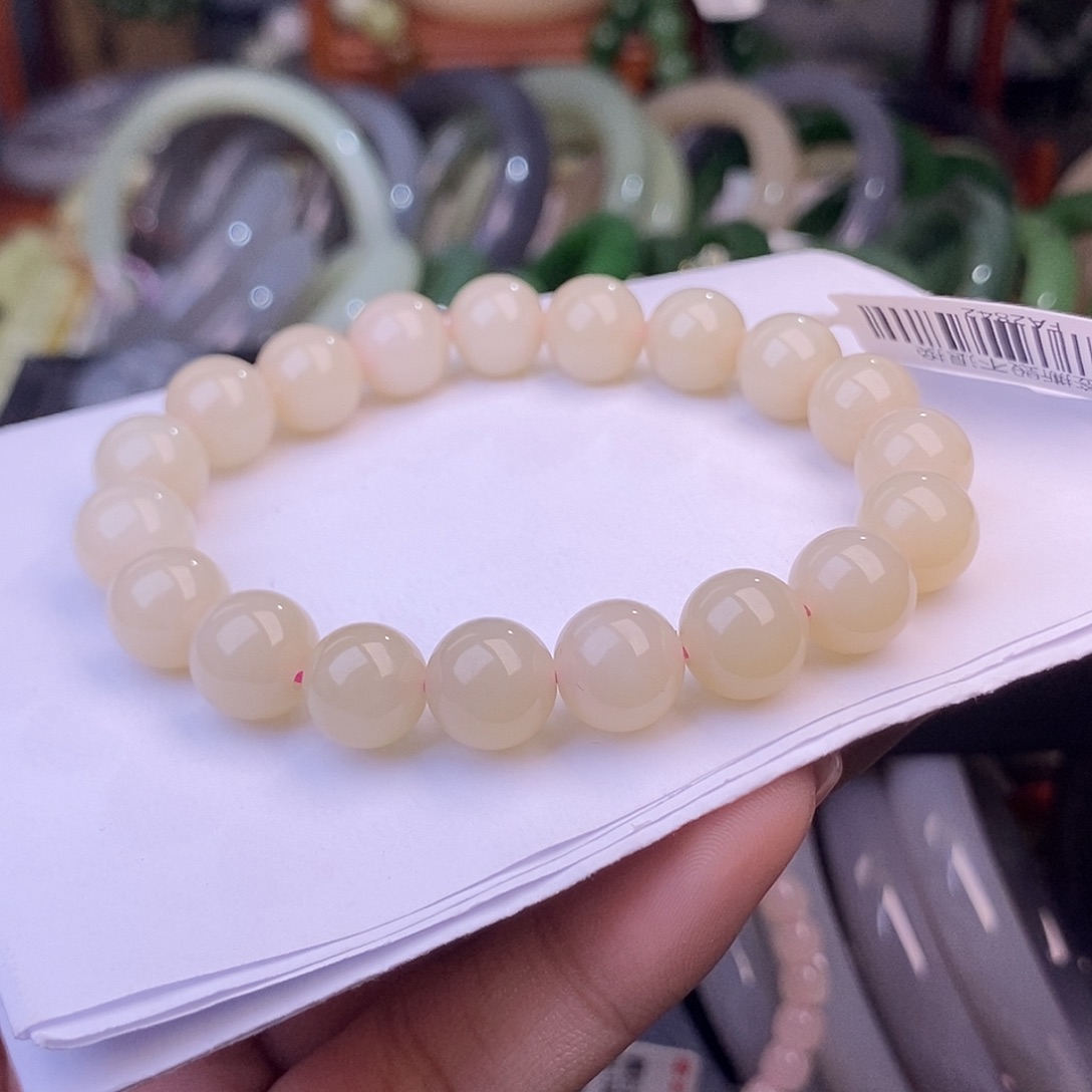 和田玉熟藕粉手串10mm未镶嵌