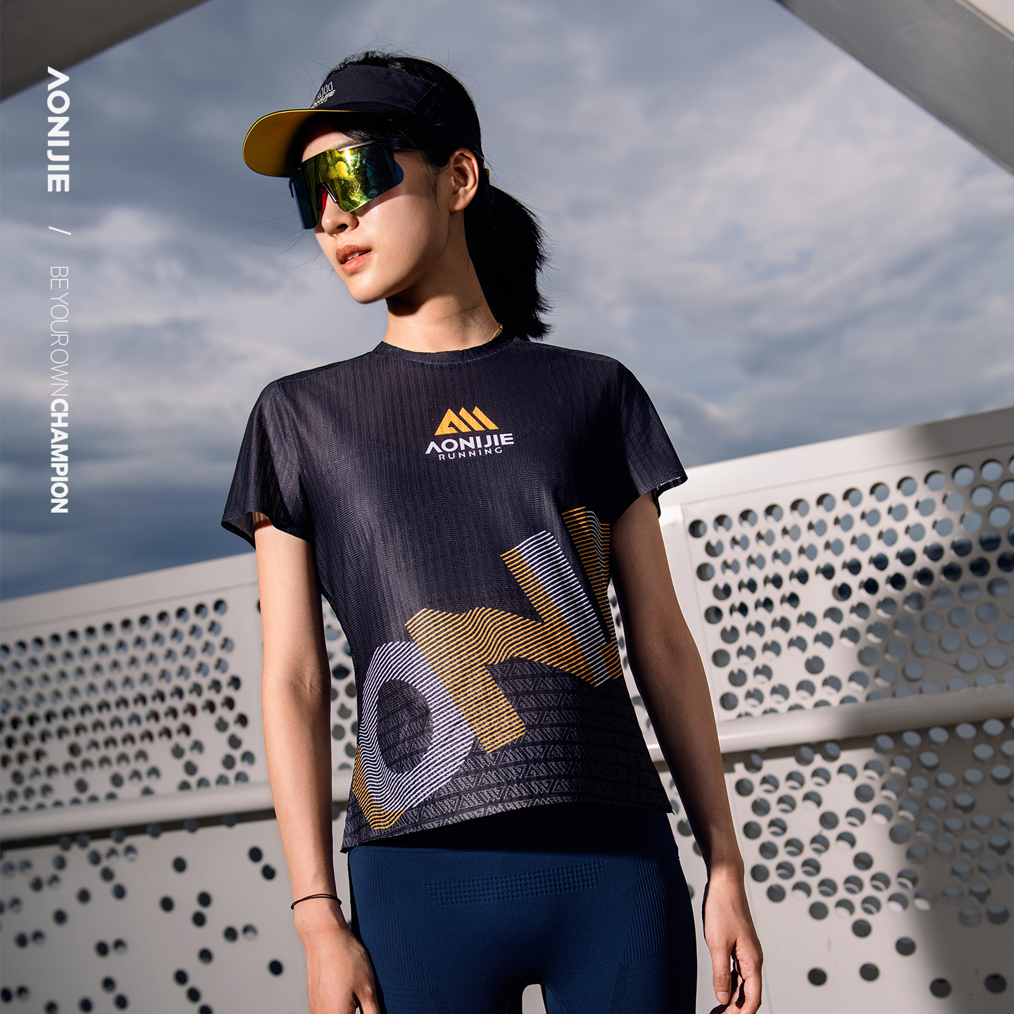 奥尼捷跑步时尚背心男女夏季透气马拉松速干衣圆领上衣健身T恤