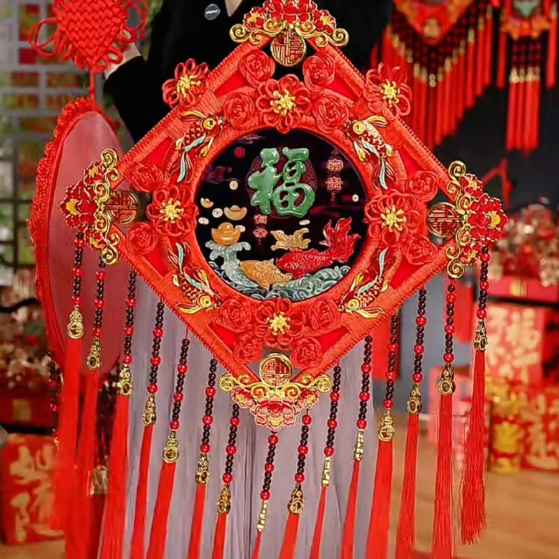 【彩玉浮雕-方形珐琅彩重工款】超大号2026新款中国结挂件婚庆喜庆H
