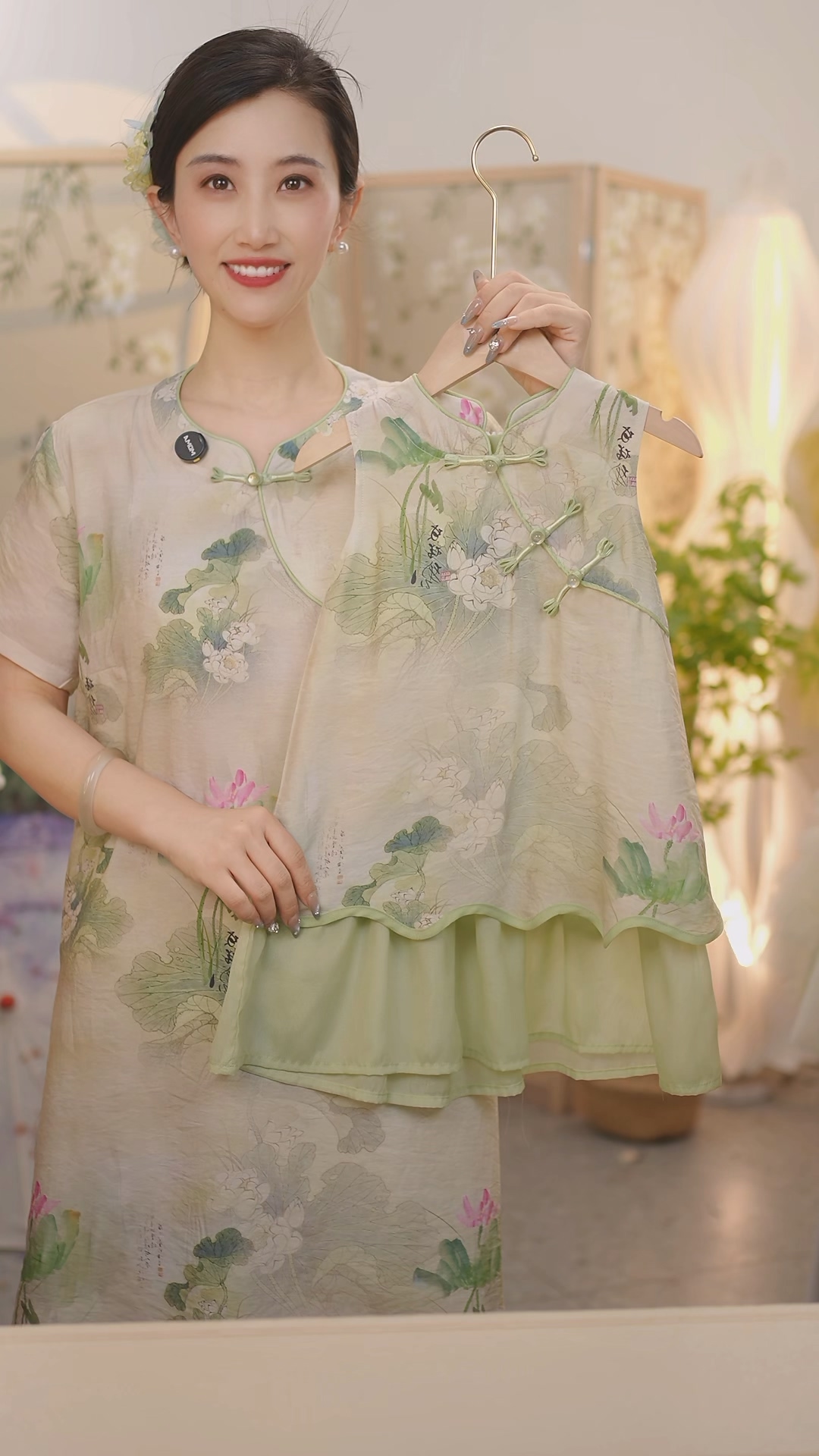 部分现货亲子装【夏荷】SC395女童夏季新中式白荷花新款国风旗袍裙