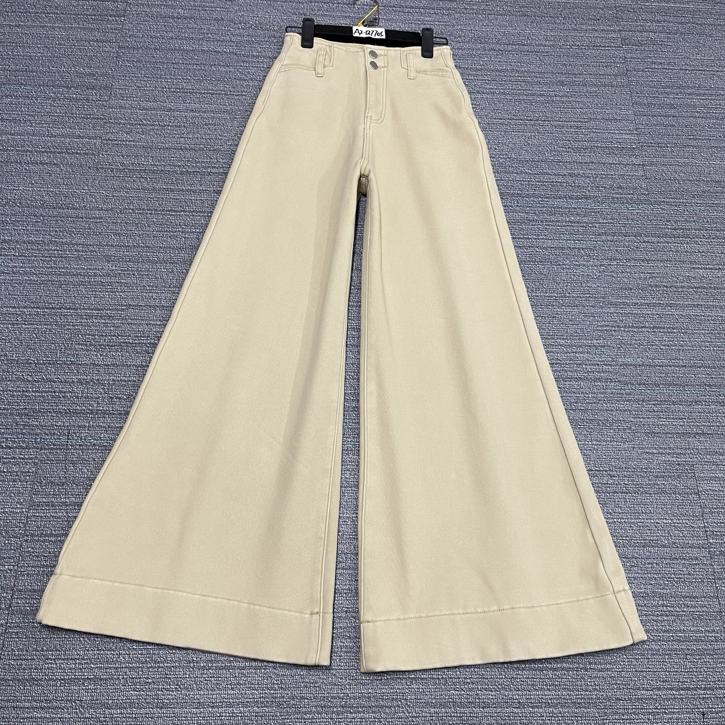 #A2-Q7705 加绒-厚绒 卡其2扣高腰不贴腿大喇叭裤 高弹（不换退）