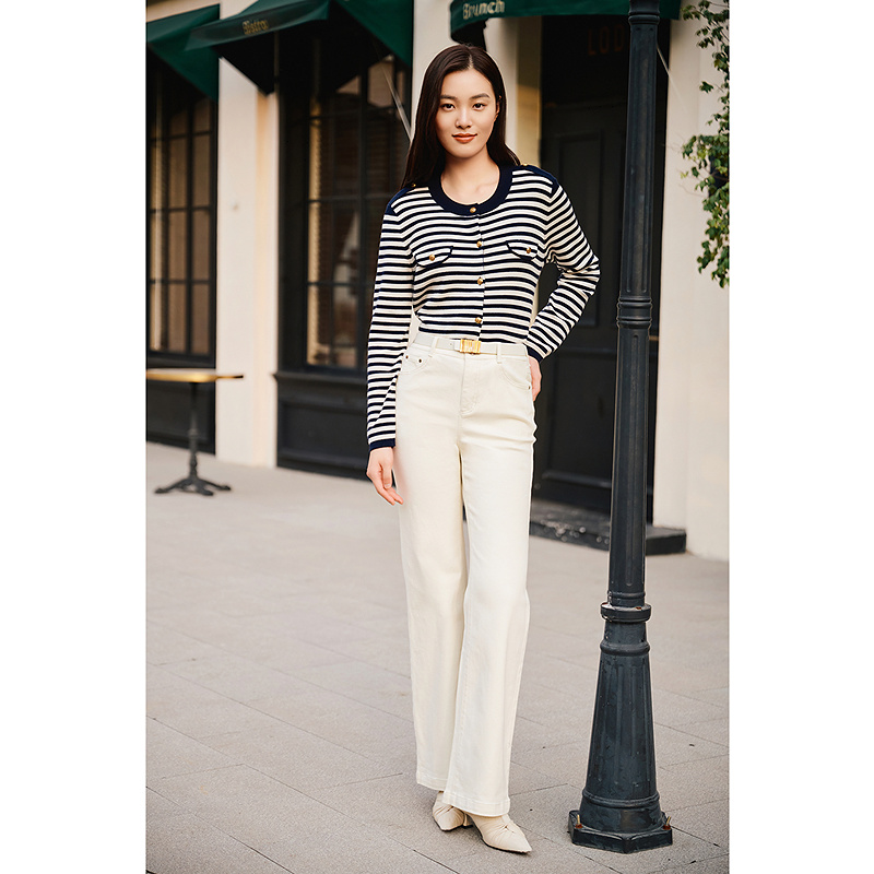 YINER音儿专选2025春季新款麻感微肌理松弛直筒牛仔裤8C65120046