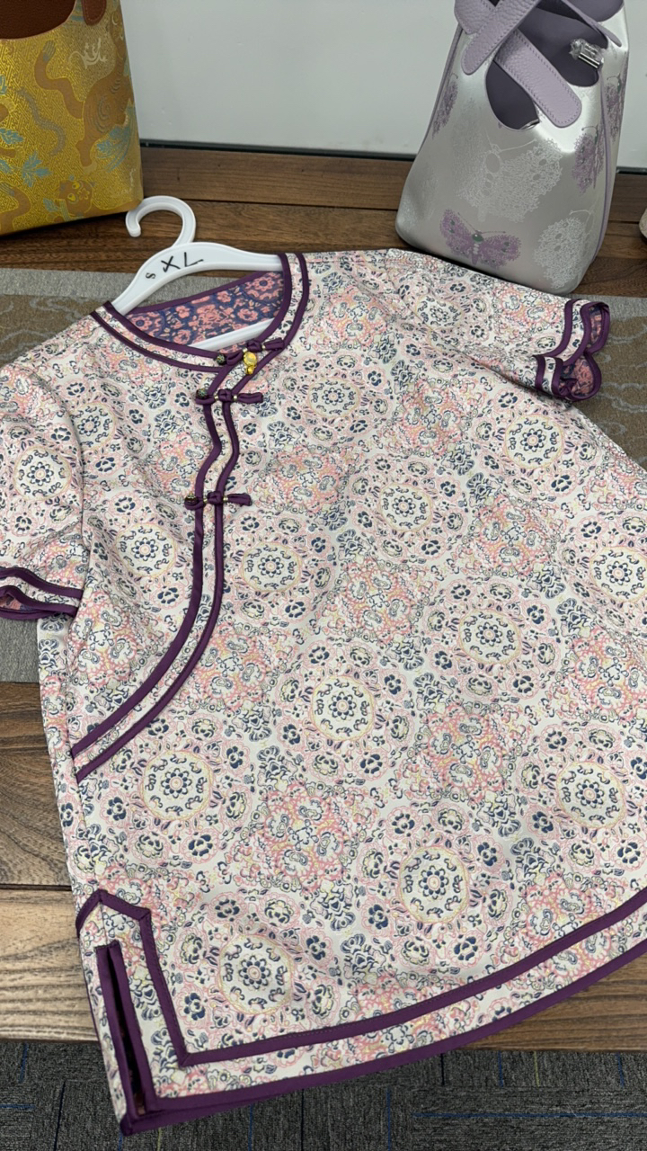 小花家斜襟盘扣宝相花短袖