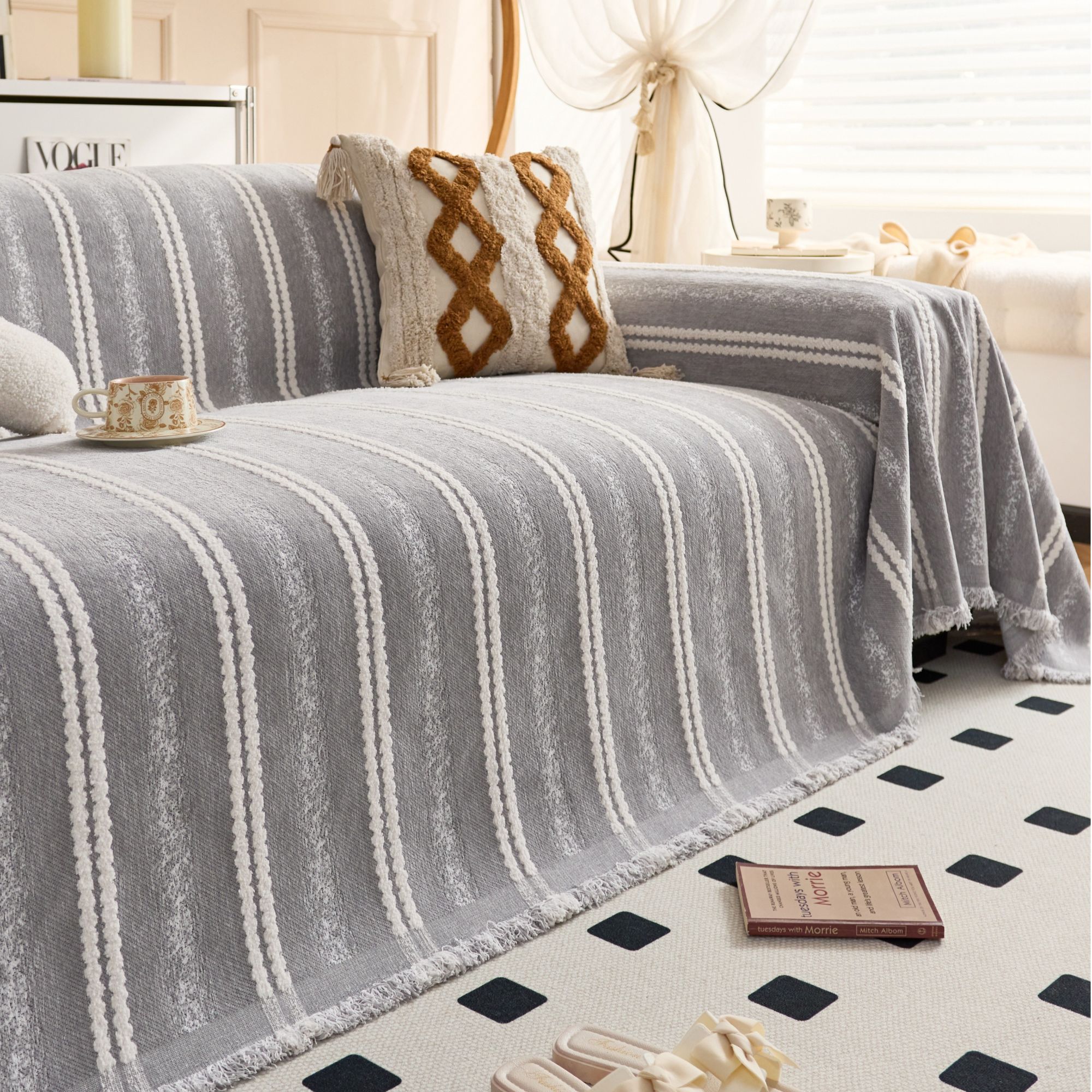 知慕雪尼尔沙发垫网红轻奢透气简约防滑全盖防猫沙发毯盖布巾