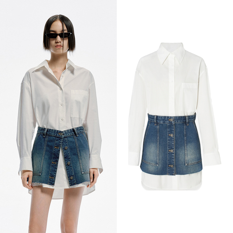 【摩家订单】2025年春秋衬衫连衣裙高腰牛仔短裙两件套Z5483