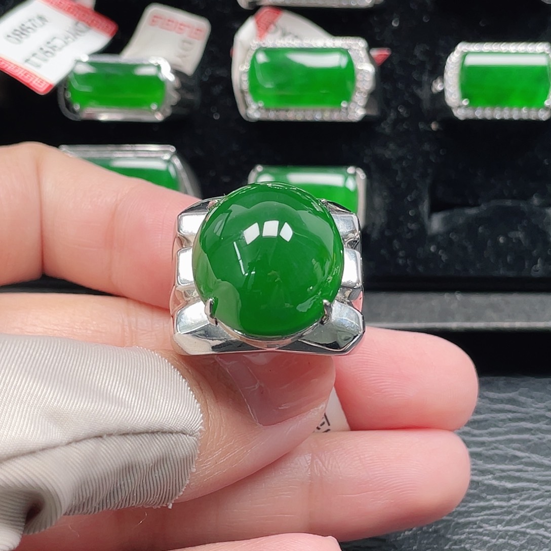 名***利翡翠银S925镶嵌戒指天然A货翡翠没运费险3988