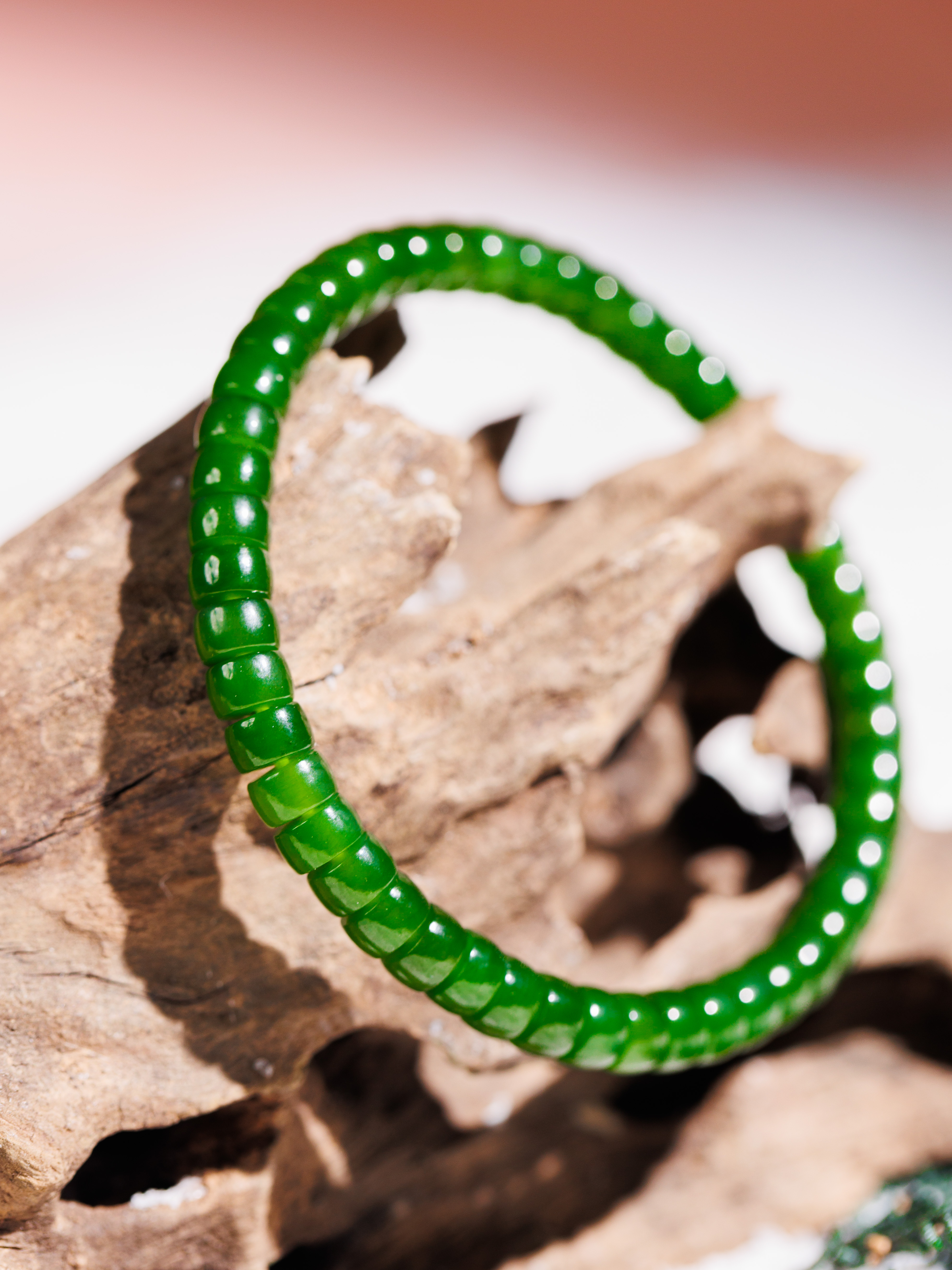 【新人必入】碧玉药片和田玉素圈手串3.5*6m D5262