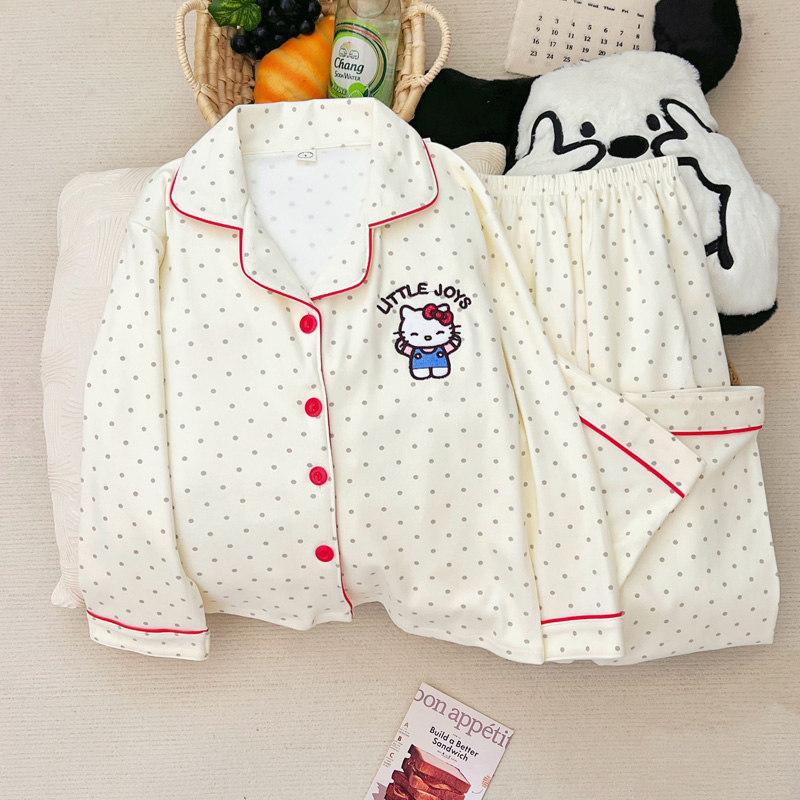 2025新款儿童睡衣秋冬季加厚磨毛保暖德绒Kitty猫女宝宝家居服