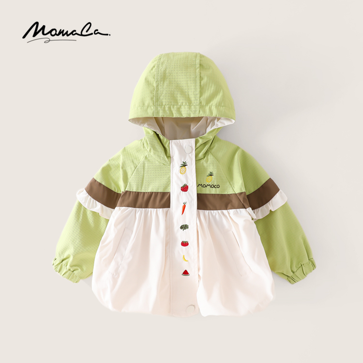 MOMOCO2025款春季女童甜美花边拼接撞色小蔬菜外套77580107005