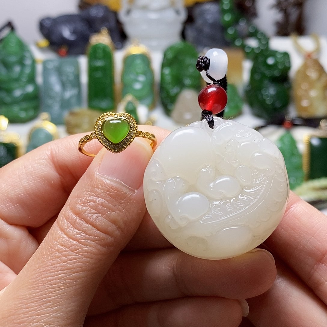 和田玉（碧玉）银S925镶嵌戒指