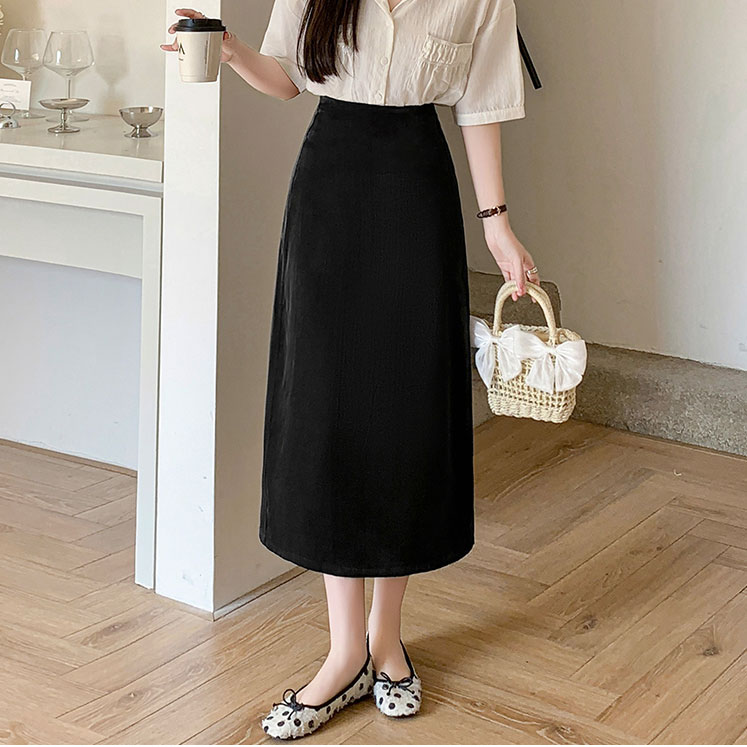 【夏央工厂店】缎面光泽感夏季新款后开叉长裙显瘦半身裙子女#5546