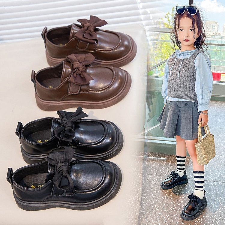 女童公主鞋2023春秋新款童鞋小女孩英伦小皮鞋女宝浅口单鞋豆豆鞋