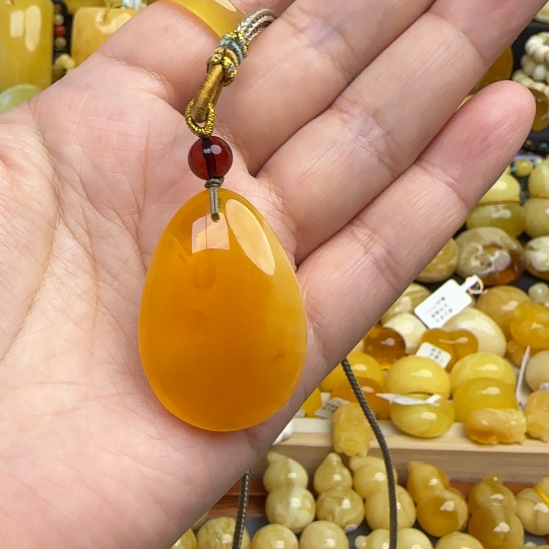 蜜蜡套链未镶嵌不退换焦皮橘红蜜蜡水滴